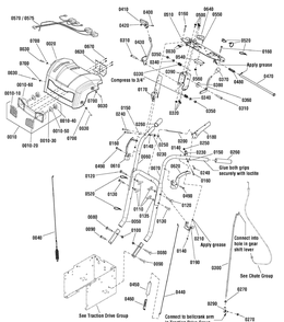 Handles And Controls Group Diagram and Parts List for 1695808-LP25938-1028E 2010 Briggs and Stratton Snow Blower